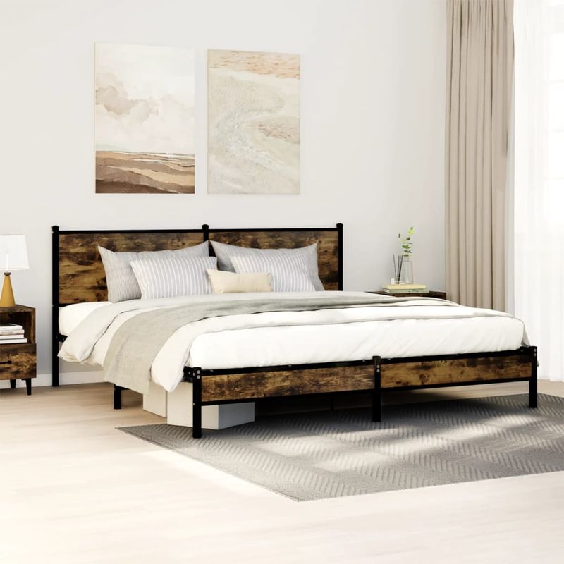 Casa si Gradina - Mobilier - Paturi si accesorii - Paturi - Cadru pat metalic fara saltea, stejar fumuriu, 160x200 cm - Infinity.ro
