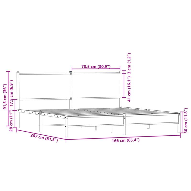 Casa si Gradina - Mobilier - Paturi si accesorii - Paturi - Cadru pat metalic fara saltea, stejar fumuriu, 160x200 cm - Infinity.ro