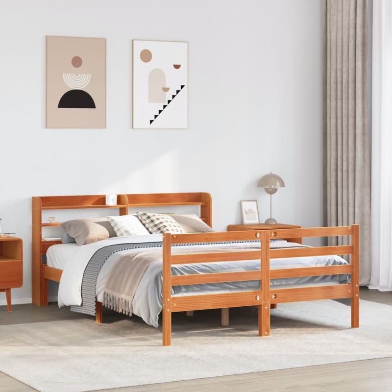 Casa si Gradina - Mobilier - Paturi si accesorii - Paturi - Cadru pat fara saltea, maro ceruit, 140x190 cm, lemn masiv pin - Infinity.ro