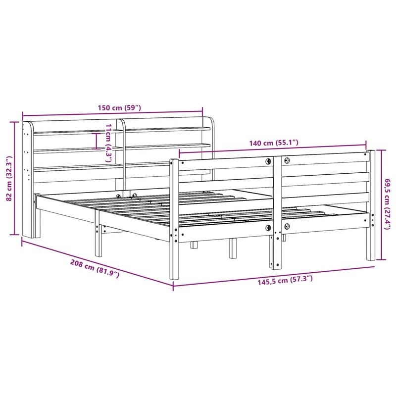 Casa si Gradina - Mobilier - Paturi si accesorii - Paturi - Cadru pat fara saltea, maro ceruit, 140x190 cm, lemn masiv pin - Infinity.ro