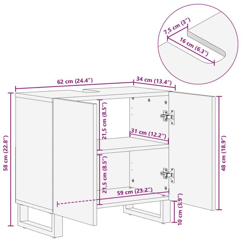 Casa si Gradina - Mobilier - Mobilier baie - Comode baie - Dulap pentru chiuveta de baie, 62x34x58 cm, lemn masiv acacia, maro - Infinity.ro