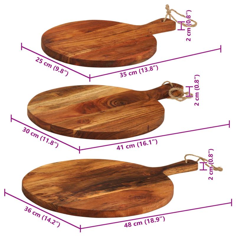 Casa si Gradina - Bucatarie si vesela - Ustensile bucatarie - Tocatoare de bucatarie - Tocatoare, 3 buc., lemn masiv de acacia, model rotund - Infinity.ro