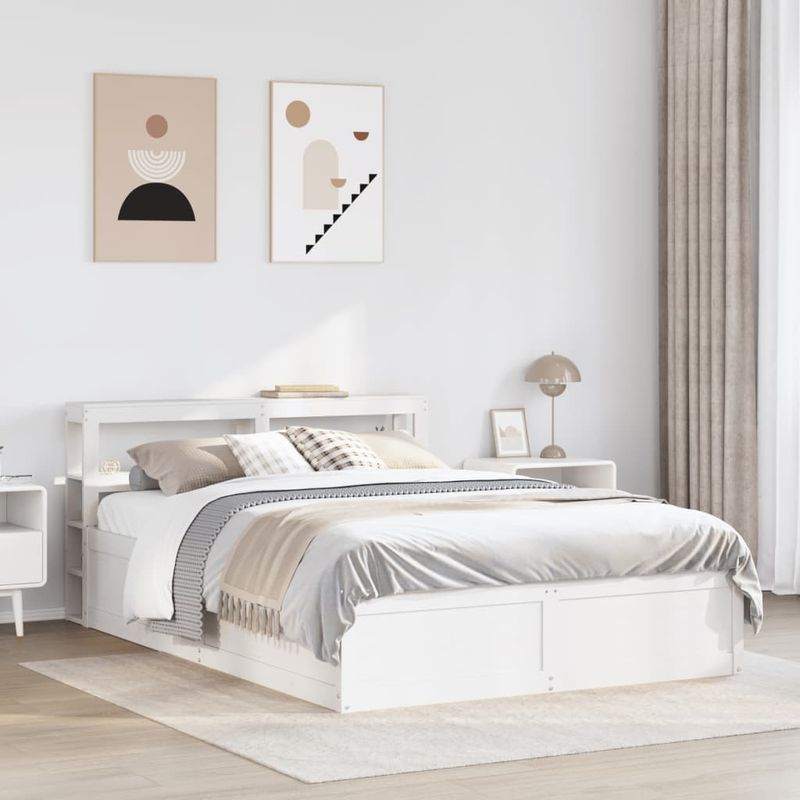 Casa si Gradina - Mobilier - Paturi si accesorii - Paturi - Cadru de pat cu tablie, alb, 140x190 cm, lemn masiv de pin - Infinity.ro