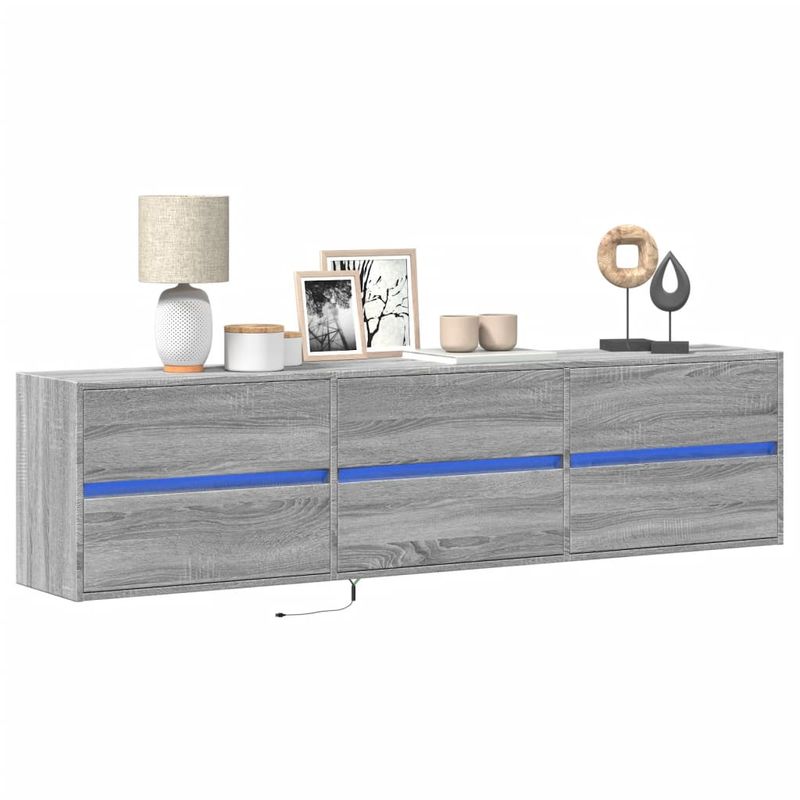 Casa si Gradina - Mobilier - Comode si corpuri - Comode - Comoda TV de perete cu lumini LED, gri sonoma, 180x31x45 cm - Infinity.ro