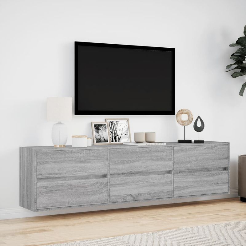 Casa si Gradina - Mobilier - Comode si corpuri - Comode - Comoda TV de perete cu lumini LED, gri sonoma, 180x31x45 cm - Infinity.ro