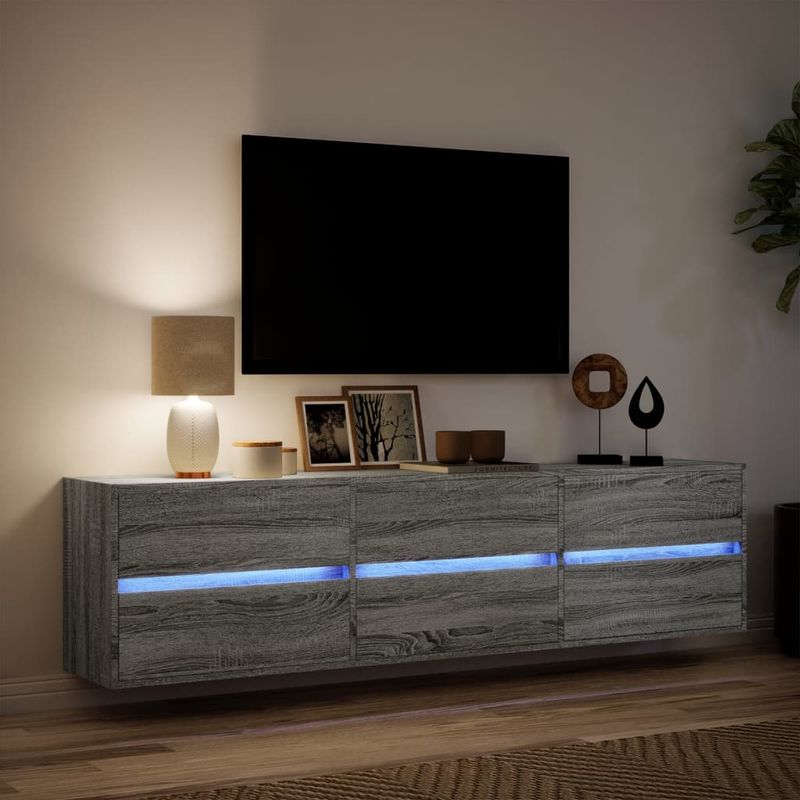Casa si Gradina - Mobilier - Comode si corpuri - Comode - Comoda TV de perete cu lumini LED, gri sonoma, 180x31x45 cm - Infinity.ro