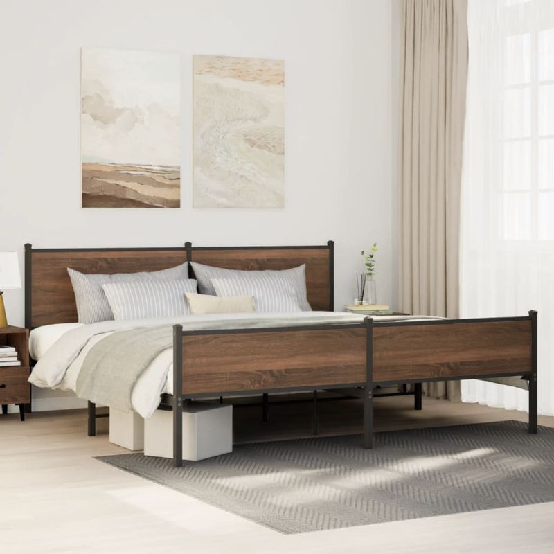 Casa si Gradina - Mobilier - Paturi si accesorii - Paturi - Cadru de pat metalic fara saltea, stejar maro, 193x203 cm - Infinity.ro