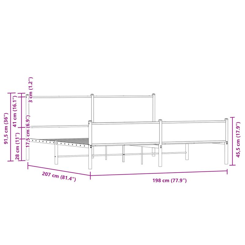 Casa si Gradina - Mobilier - Paturi si accesorii - Paturi - Cadru de pat metalic fara saltea, stejar maro, 193x203 cm - Infinity.ro