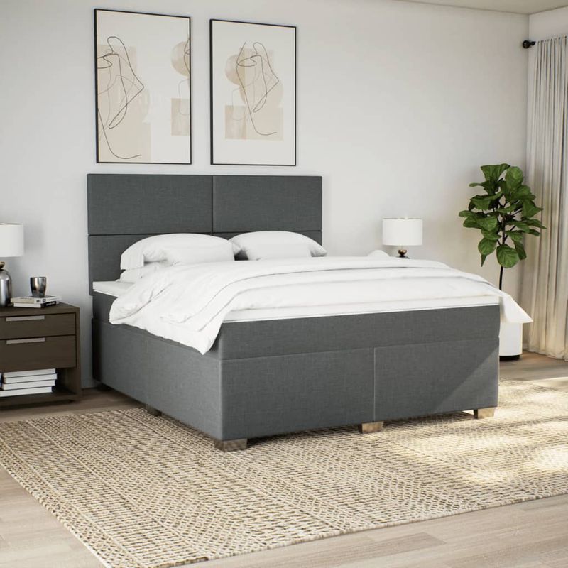 Casa si Gradina - Mobilier - Paturi si accesorii - Paturi - Pat box spring cu saltea, gri inchis, 180x200 cm, textil - Infinity.ro