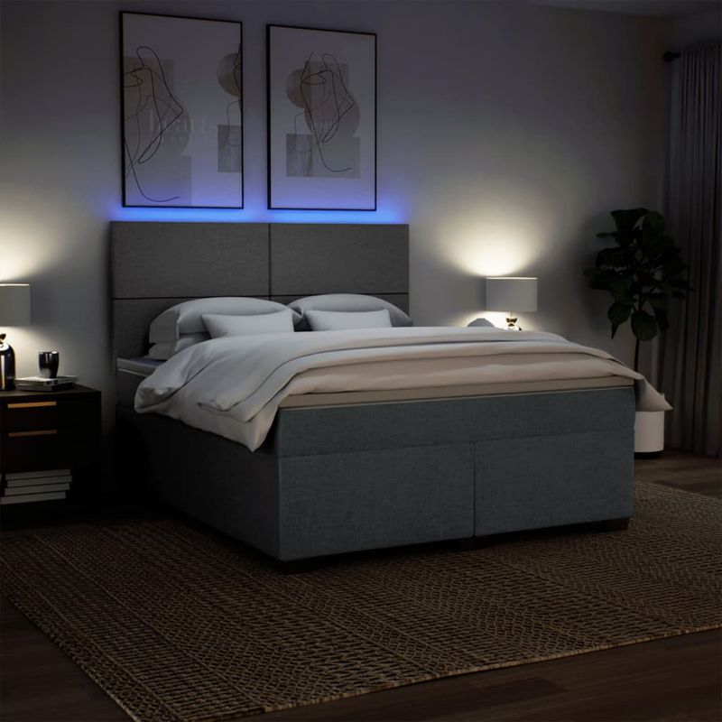 Casa si Gradina - Mobilier - Paturi si accesorii - Paturi - Pat box spring cu saltea, gri inchis, 180x200 cm, textil - Infinity.ro