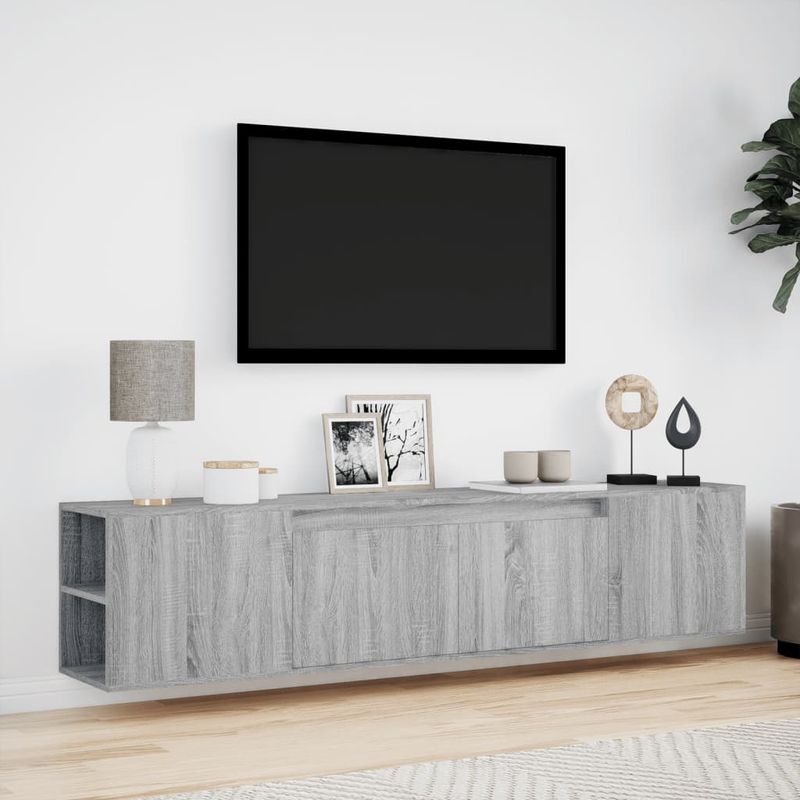 Casa si Gradina - Mobilier - Comode si corpuri - Comode - Comoda TV de perete cu lumini LED, gri sonoma, 180x31x39,5 cm - Infinity.ro