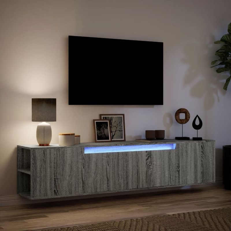 Casa si Gradina - Mobilier - Comode si corpuri - Comode - Comoda TV de perete cu lumini LED, gri sonoma, 180x31x39,5 cm - Infinity.ro