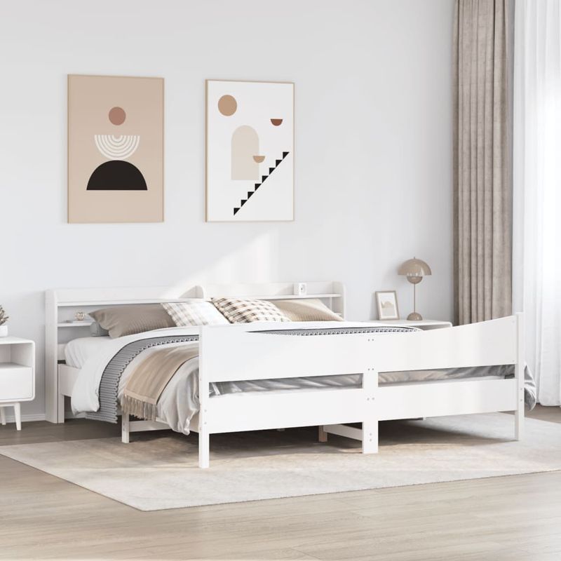 Casa si Gradina - Mobilier - Paturi si accesorii - Paturi - Cadru de pat cu tablie, alb, 180x200 cm, lemn masiv de pin - Infinity.ro