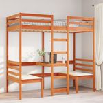 Casa si Gradina - Mobilier - Paturi si accesorii - Paturi - Cadru pat etajat birou/scaune, maro, 80x200 cm, lemn masiv pin - Infinity.ro