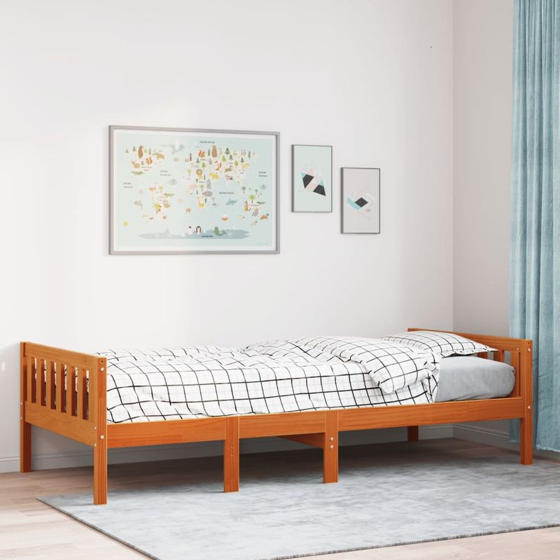 Casa si Gradina - Mobilier - Paturi si accesorii - Paturi - Pat pentru copii fara saltea, maro, 75x190 cm, lemn masiv pin - Infinity.ro