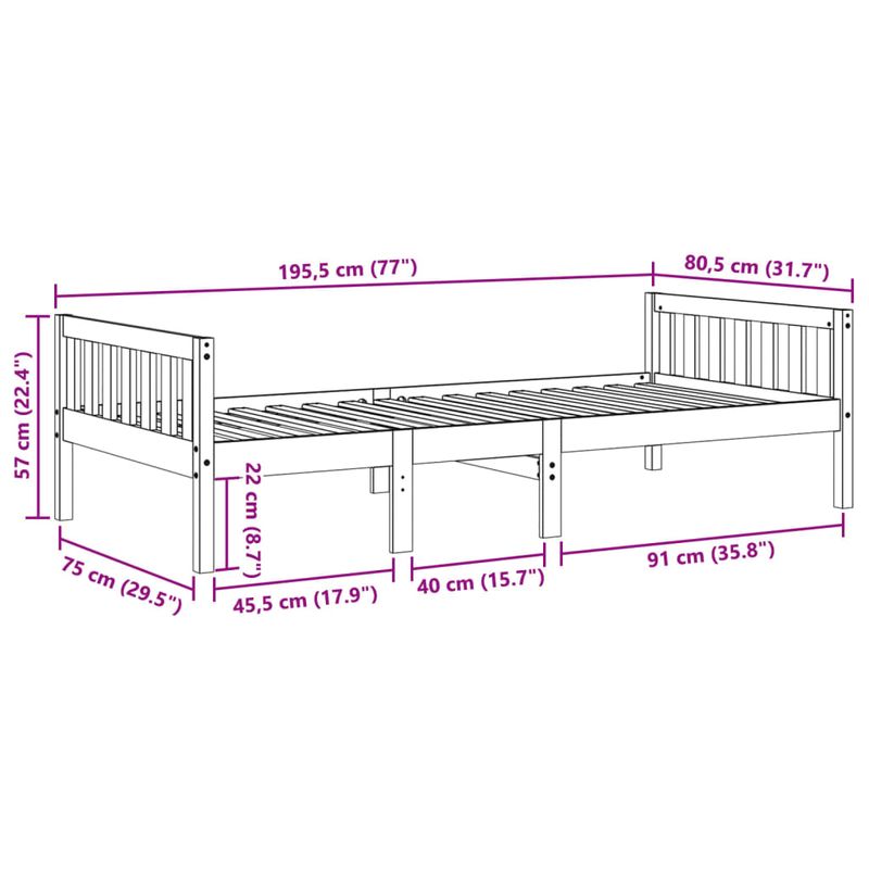 Casa si Gradina - Mobilier - Paturi si accesorii - Paturi - Pat pentru copii fara saltea, maro, 75x190 cm, lemn masiv pin - Infinity.ro