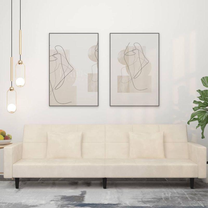 Casa si Gradina - Mobilier - Canapele si coltare - Canapele - Canapea extensibila cu 2 locuri, 2 perne, crem, catifea - Infinity.ro
