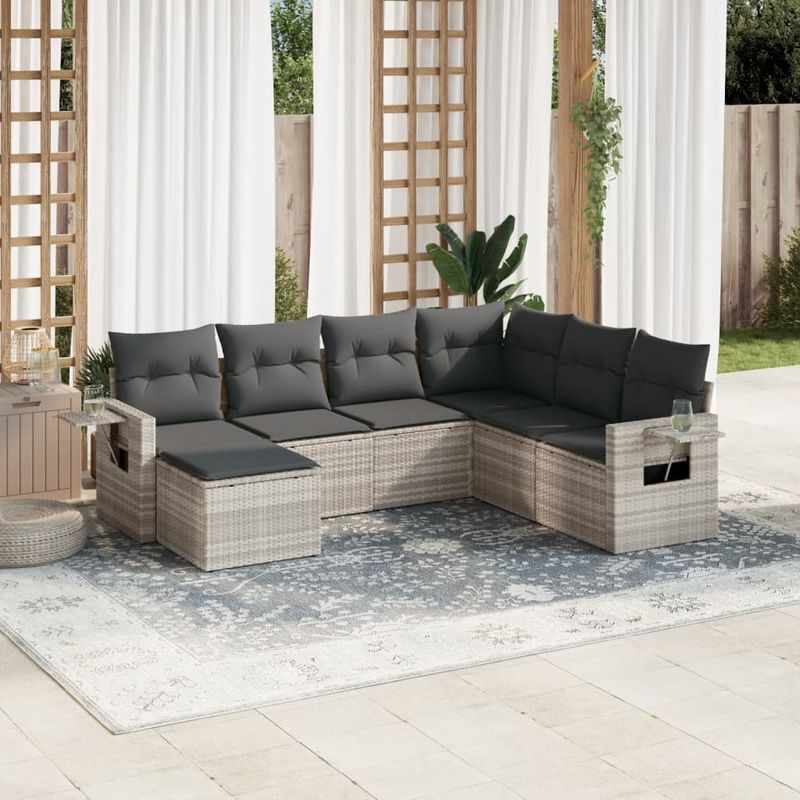 Casa si Gradina - Gradina si terasa - Mobilier exterior - Seturi mobila gradina - Set canapele de gradina cu perne, 7piese gri deschis poliratan - Infinity.ro