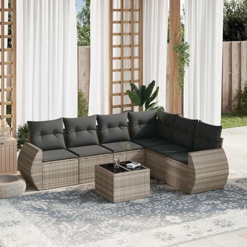 Casa si Gradina - Gradina si terasa - Mobilier exterior - Seturi mobila gradina - Set canapele de gradina cu perne, 7piese gri deschis poliratan - Infinity.ro