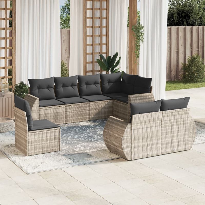 Casa si Gradina - Gradina si terasa - Mobilier exterior - Canapele si fotolii gradina - Set mobilier de gradina cu perne, 8 piese gri deschis poliratan - Infinity.ro