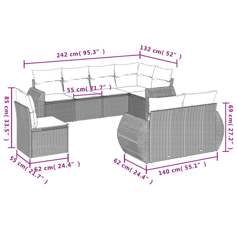 Casa si Gradina - Gradina si terasa - Mobilier exterior - Canapele si fotolii gradina - Set mobilier de gradina cu perne, 8 piese gri deschis poliratan - Infinity.ro