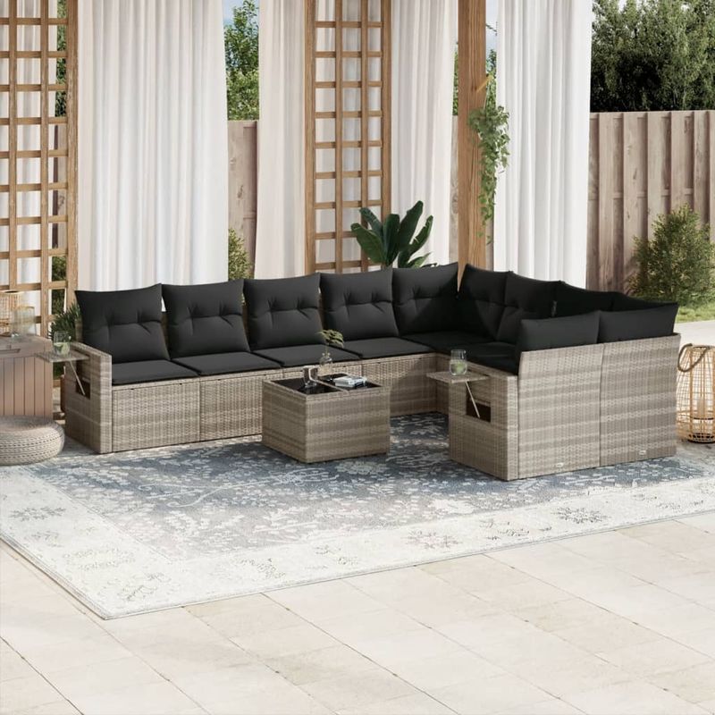 Casa si Gradina - Gradina si terasa - Mobilier exterior - Seturi mobila gradina - Set canapele de gradina cu perne 10 piese gri deschis poliratan - Infinity.ro