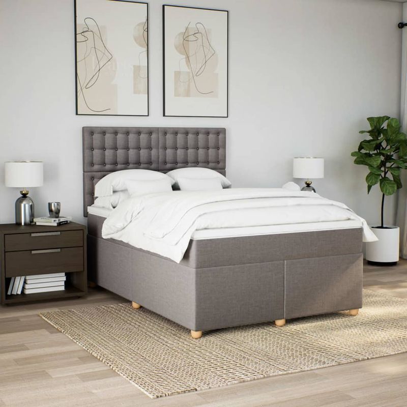 Casa si Gradina - Mobilier - Paturi si accesorii - Paturi - Pat box spring cu saltea, gri taupe, 140x200 cm, textil - Infinity.ro