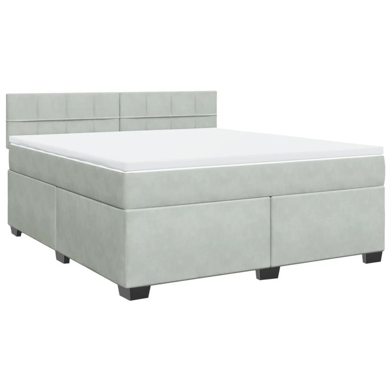 Casa si Gradina - Mobilier - Paturi si accesorii - Paturi - Pat box spring cu saltea, gri deschis, 180x200 cm, catifea - Infinity.ro