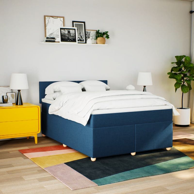 Casa si Gradina - Mobilier - Paturi si accesorii - Paturi - Pat box spring cu saltea, albastru, 140x200 cm, textil - Infinity.ro