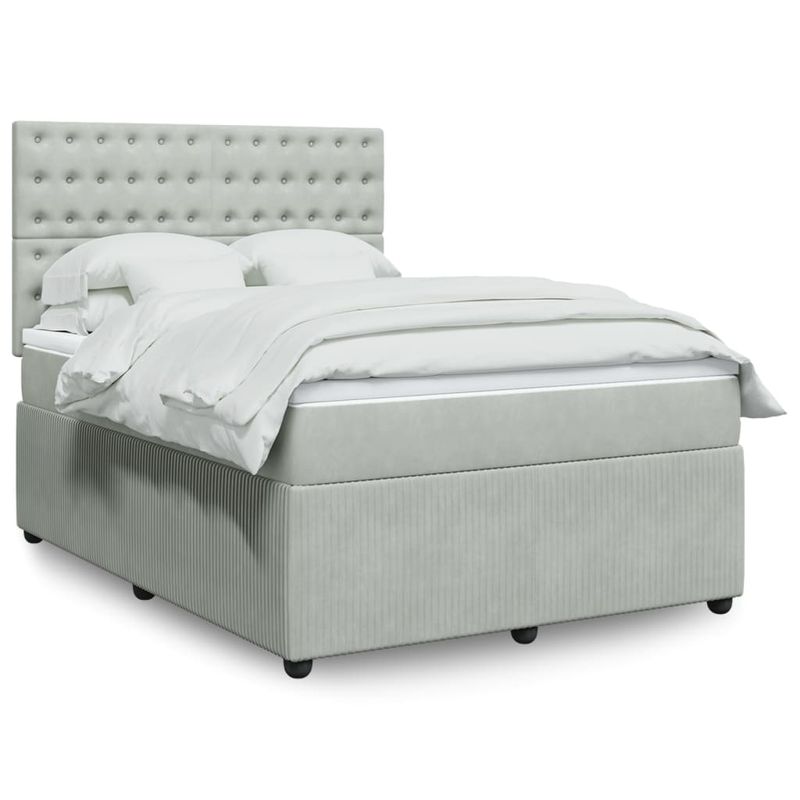 Casa si Gradina - Mobilier - Paturi si accesorii - Paturi - Pat box spring cu saltea, gri deschis, 140x190 cm, catifea - Infinity.ro