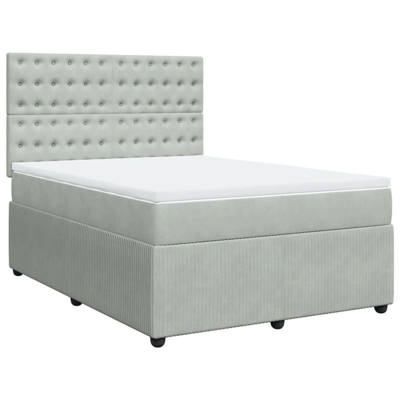 Casa si Gradina - Mobilier - Paturi si accesorii - Paturi - Pat box spring cu saltea, gri deschis, 140x190 cm, catifea - Infinity.ro