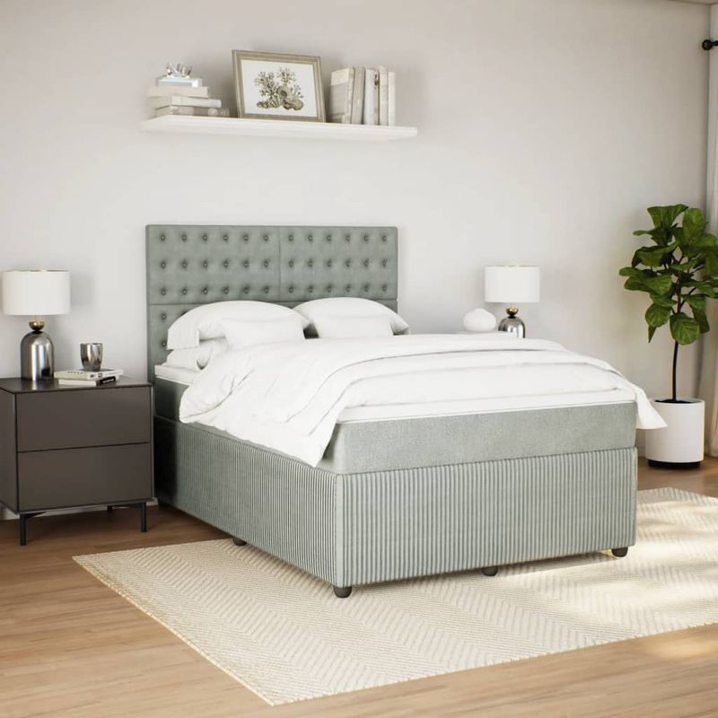 Casa si Gradina - Mobilier - Paturi si accesorii - Paturi - Pat box spring cu saltea, gri deschis, 140x190 cm, catifea - Infinity.ro