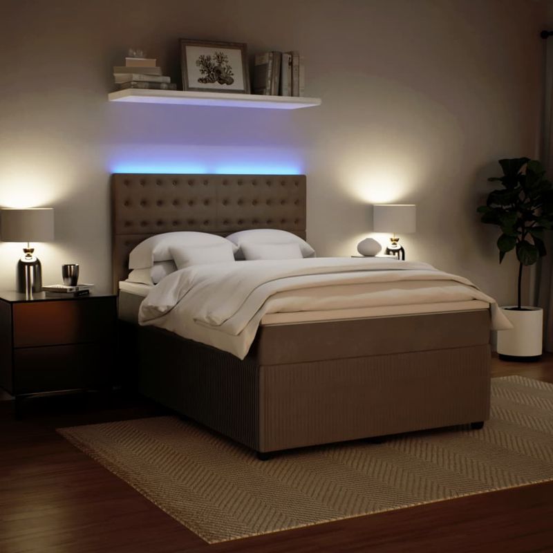 Casa si Gradina - Mobilier - Paturi si accesorii - Paturi - Pat box spring cu saltea, gri deschis, 140x190 cm, catifea - Infinity.ro