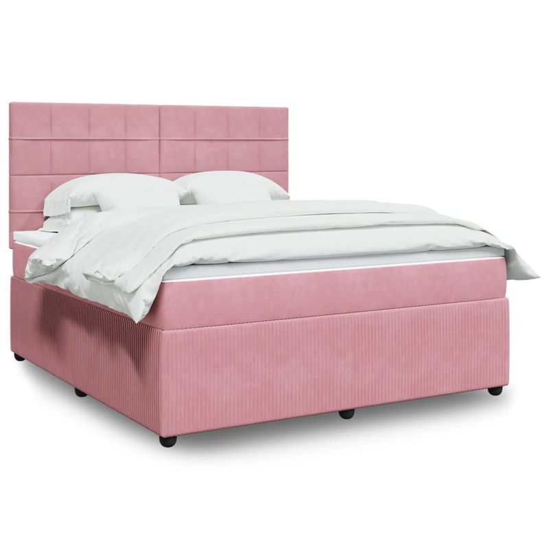Casa si Gradina - Mobilier - Paturi si accesorii - Paturi - Pat box spring cu saltea, roz, 180x200 cm, catifea - Infinity.ro