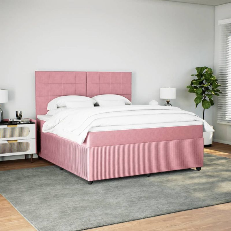 Casa si Gradina - Mobilier - Paturi si accesorii - Paturi - Pat box spring cu saltea, roz, 180x200 cm, catifea - Infinity.ro