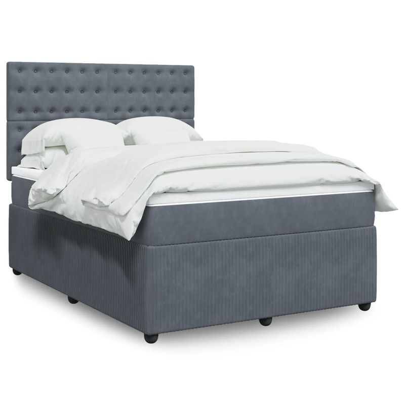 Casa si Gradina - Mobilier - Paturi si accesorii - Paturi - Pat box spring cu saltea, gri inchis, 140x200 cm, catifea - Infinity.ro