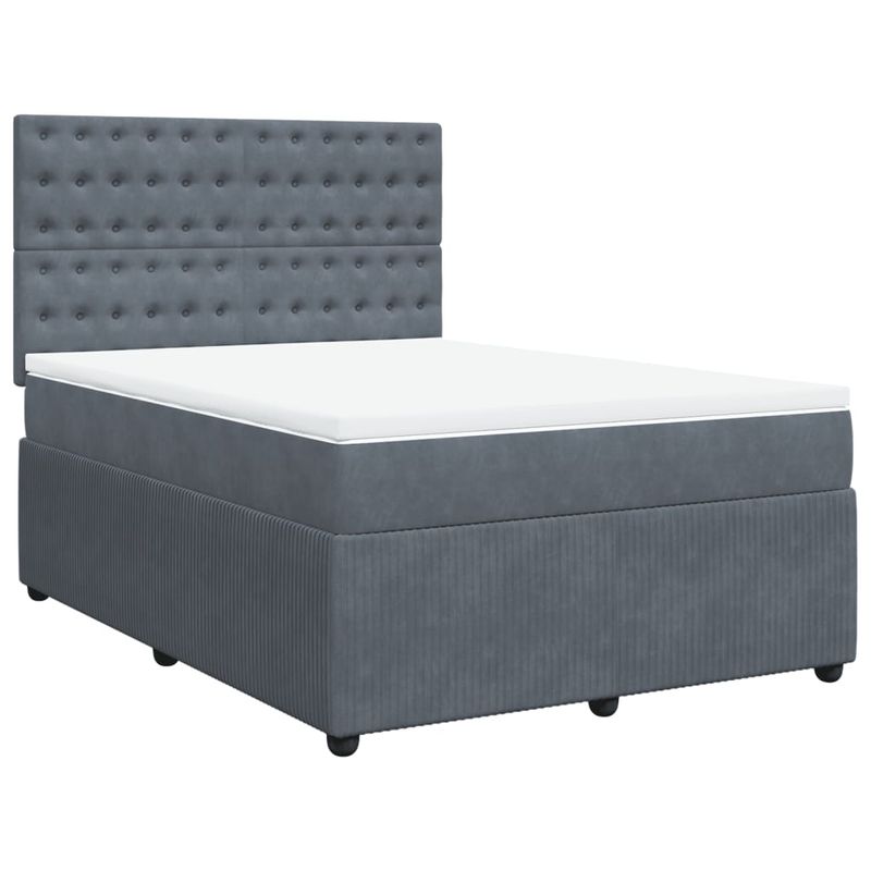 Casa si Gradina - Mobilier - Paturi si accesorii - Paturi - Pat box spring cu saltea, gri inchis, 140x200 cm, catifea - Infinity.ro
