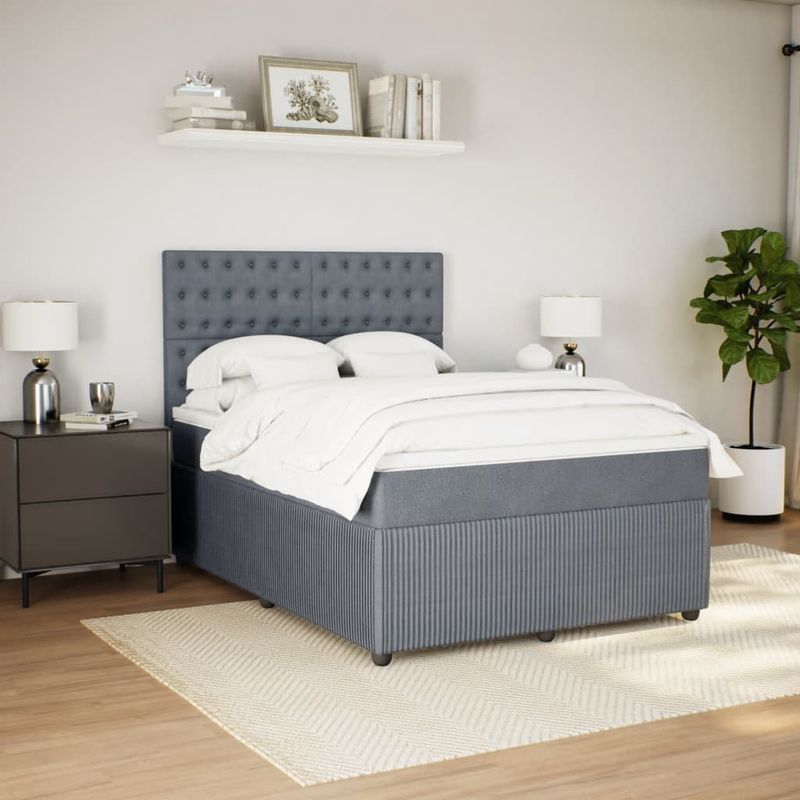 Casa si Gradina - Mobilier - Paturi si accesorii - Paturi - Pat box spring cu saltea, gri inchis, 140x200 cm, catifea - Infinity.ro