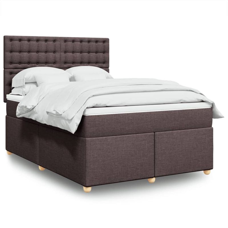 Casa si Gradina - Mobilier - Paturi si accesorii - Paturi - Pat box spring cu saltea, maro inchis, 140x200 cm, textil - Infinity.ro