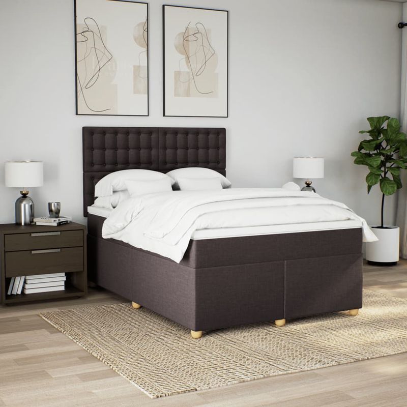 Casa si Gradina - Mobilier - Paturi si accesorii - Paturi - Pat box spring cu saltea, maro inchis, 140x200 cm, textil - Infinity.ro