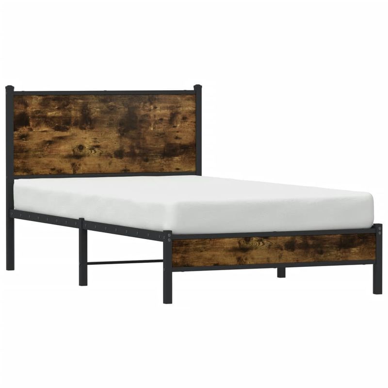 Casa si Gradina - Mobilier - Paturi si accesorii - Paturi - Cadru de pat metalic fara saltea, stejar fumuriu, 107x203 cm - Infinity.ro