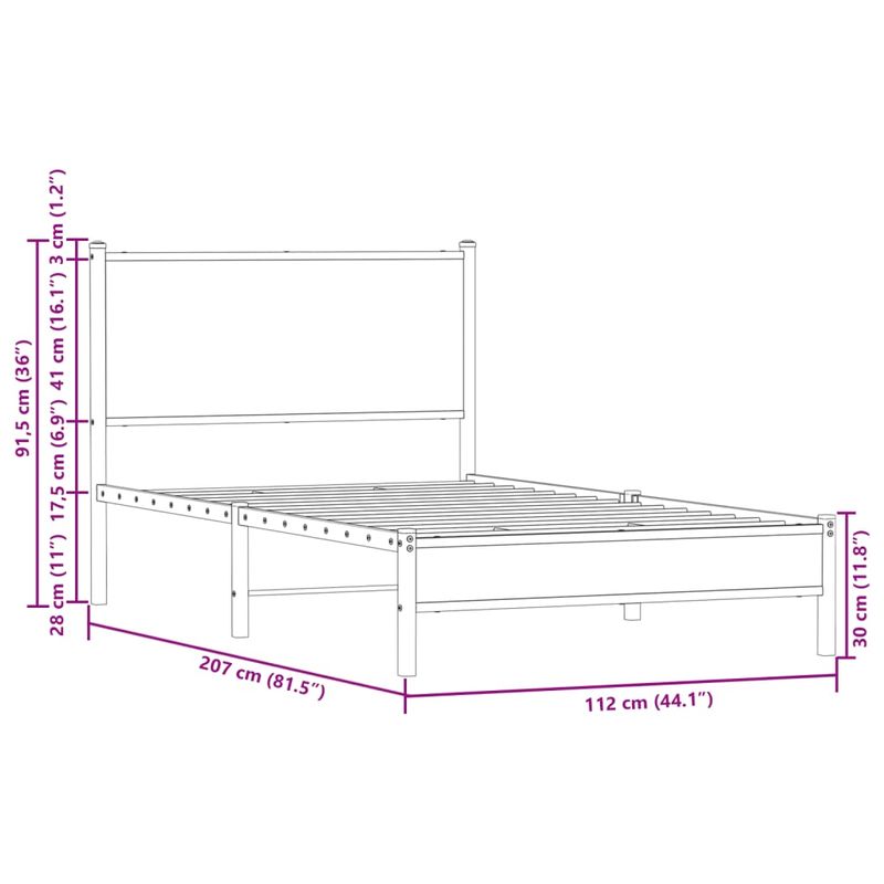 Casa si Gradina - Mobilier - Paturi si accesorii - Paturi - Cadru de pat metalic fara saltea, stejar fumuriu, 107x203 cm - Infinity.ro
