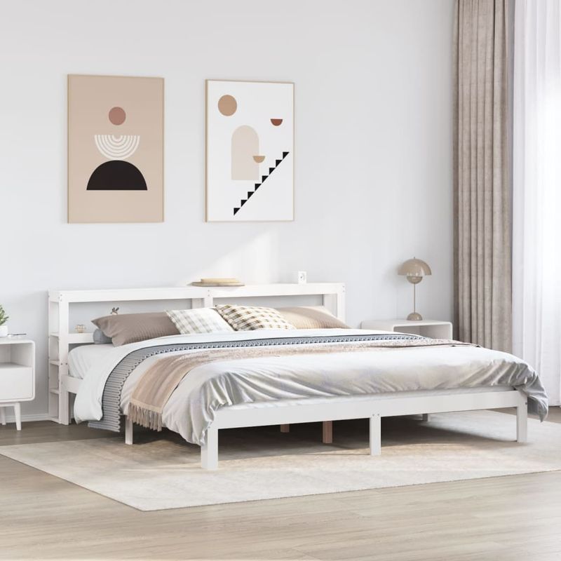 Casa si Gradina - Mobilier - Paturi si accesorii - Paturi - Cadru de pat cu tablie, alb, 180x200 cm, lemn masiv de pin - Infinity.ro