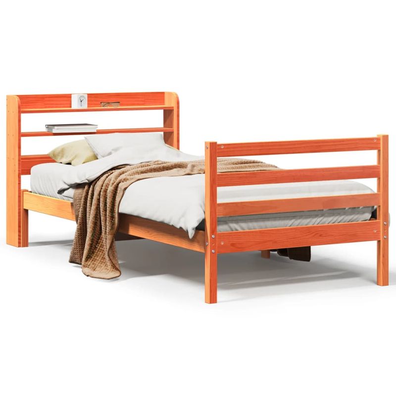 Casa si Gradina - Mobilier - Paturi si accesorii - Paturi - Cadru pat fara saltea, maro ceruit, 75x190 cm, lemn masiv pin - Infinity.ro