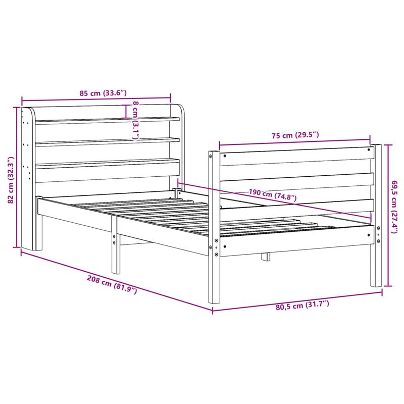 Casa si Gradina - Mobilier - Paturi si accesorii - Paturi - Cadru pat fara saltea, maro ceruit, 75x190 cm, lemn masiv pin - Infinity.ro