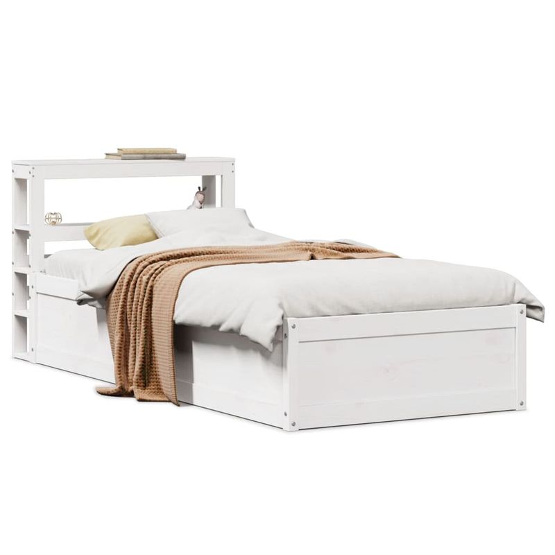 Casa si Gradina - Mobilier - Paturi si accesorii - Paturi - Cadru de pat cu tablie, alb, 75x190 cm, lemn masiv de pin - Infinity.ro