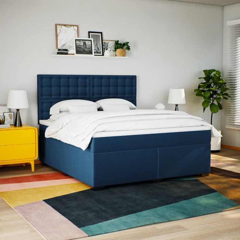 Casa si Gradina - Mobilier - Paturi si accesorii - Paturi - Pat box spring cu saltea, albastru, 180x200 cm, material textil - Infinity.ro