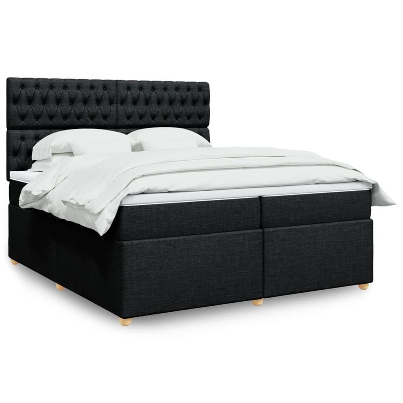 Casa si Gradina - Mobilier - Paturi si accesorii - Paturi - Pat box spring cu saltea, negru, 200x200 cm, textil - Infinity.ro