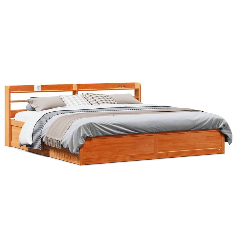 Casa si Gradina - Mobilier - Paturi si accesorii - Paturi - Cadru de pat cu tablie, maro ceruit, 200x200 cm, lemn masiv pin - Infinity.ro