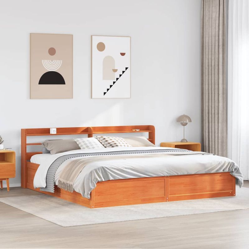 Casa si Gradina - Mobilier - Paturi si accesorii - Paturi - Cadru de pat cu tablie, maro ceruit, 200x200 cm, lemn masiv pin - Infinity.ro
